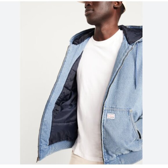 Old Navy Oversized Denim Zip Hoodie Medium Wash Lined L - Picture 2 of 10